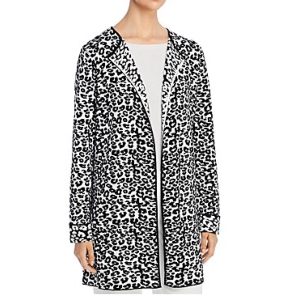 Avec leopard jacquard open cardigan